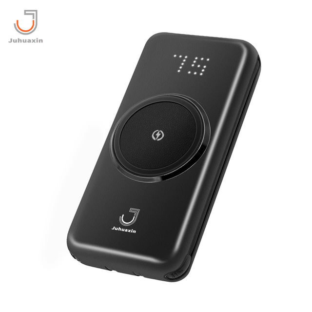 Magnetic Wireless 5000mAh Portable Mini Travel Emergency Power Bank JU-PB10 Charger with Built-in Charging Cable