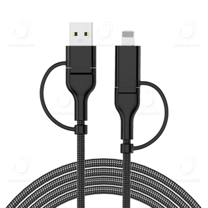 Juhuaxin New Charger Fast Data Charging Cable 4 in 1 with Lightning Type-C Connectors for Mobile Phones 
