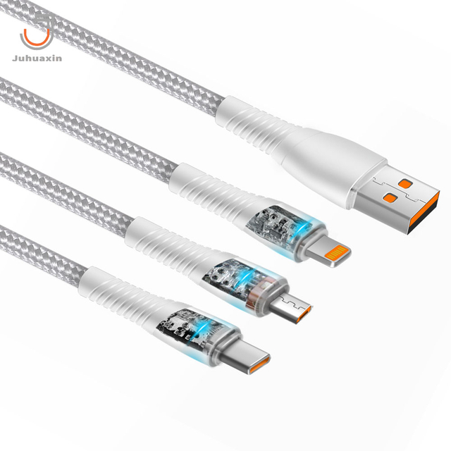 JUHUAXIN JU-UX38 Nylon Braided Data Cable PD27W Black White Mobile Phone Fast Charging Cable