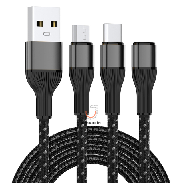 Juhuaxin Wholesale Multi Charger Fast Charging USB Cable with Lightning Type-C Micro Connectors 2M for Mobile Phones 